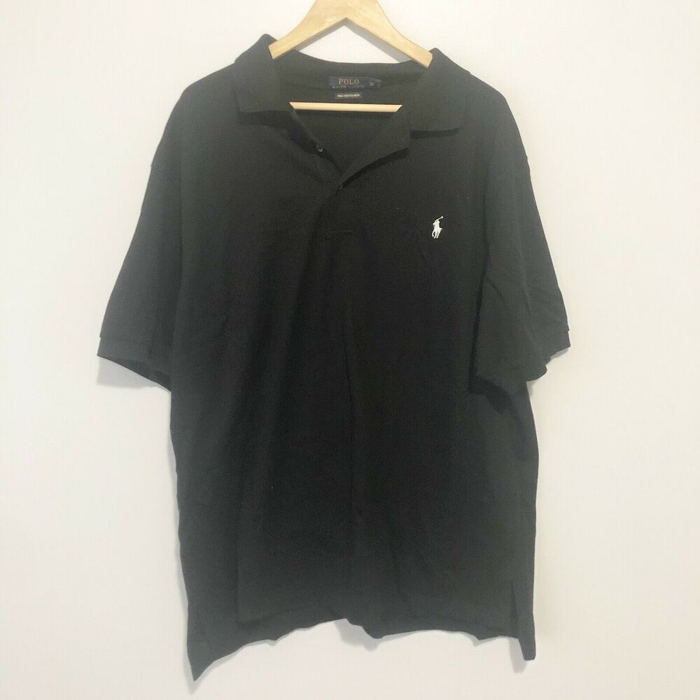 Polo Ralph Lauren Black Rugby Collared Polo Short Sleeve 1X Big pima stretch